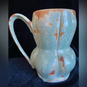 🩵 Handmade Crystalline Celadon and Oxide Decorative Vase Signed Alex READ